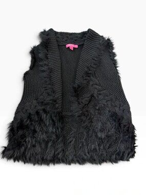Lilly Pulitzer black knit sweater & Fur vest size small